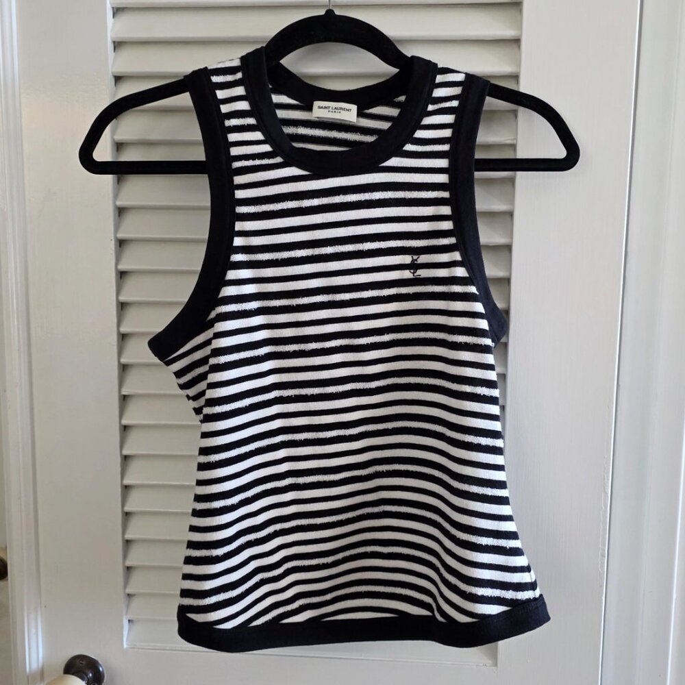 Saint Laurent Cassandre striped jersey tank top Noir Craie Size M